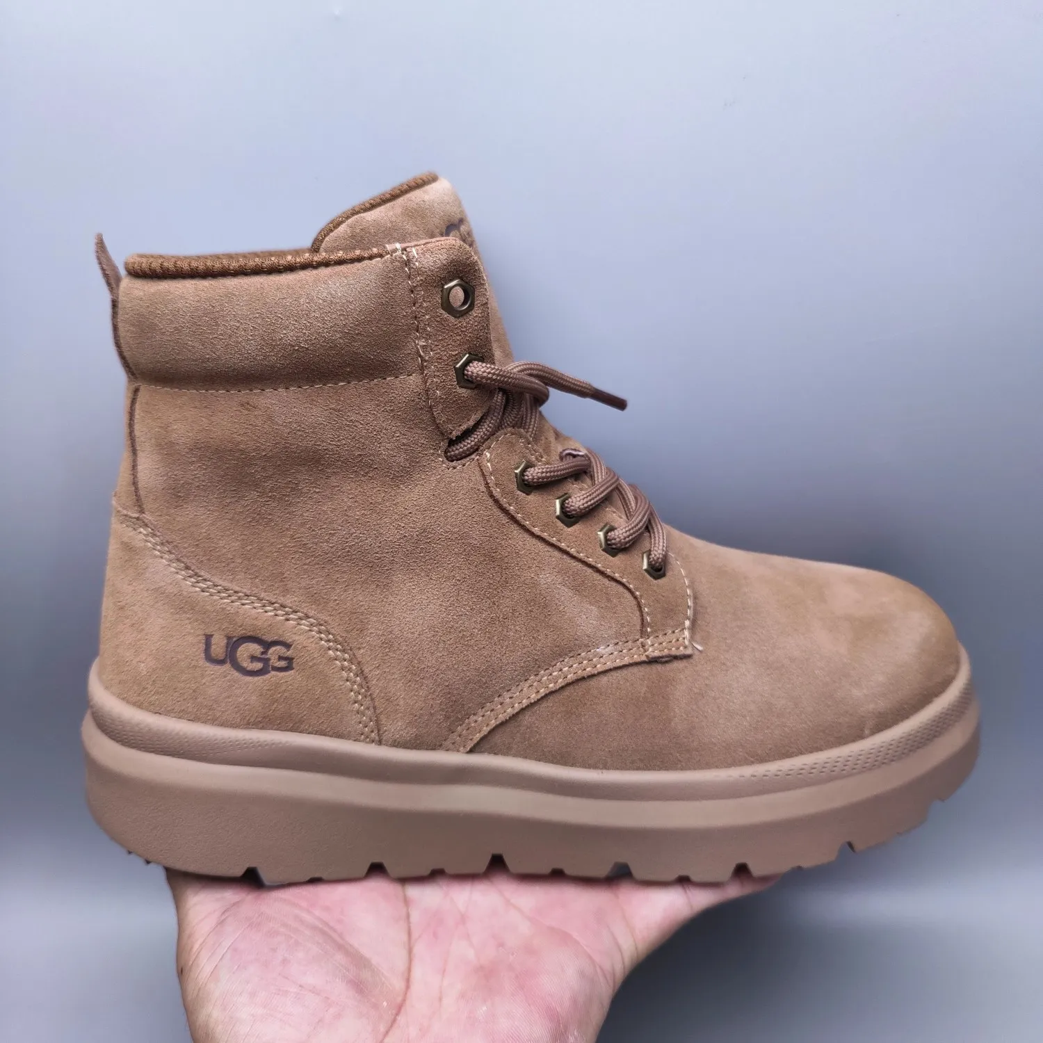 💰680 UGG sheepskin one-piece snow boots for men 3750 lace-up casual mid-calf boots Color: maroon Size: 39-45